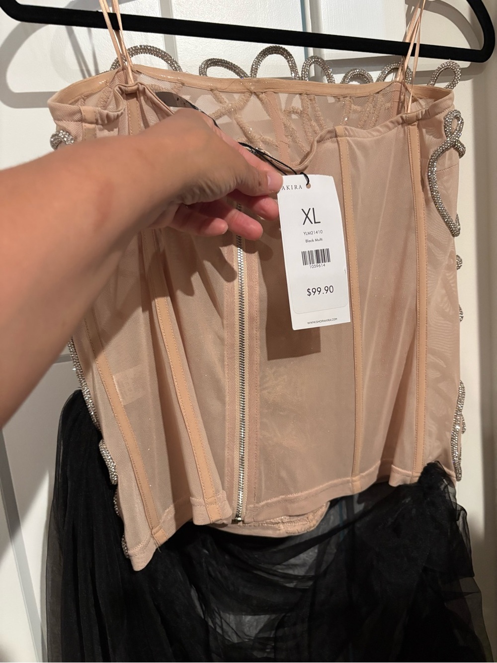 AKIRA Black & Nude Strapless Embellished Tulle Camisole Dress - Picture 7 of 7